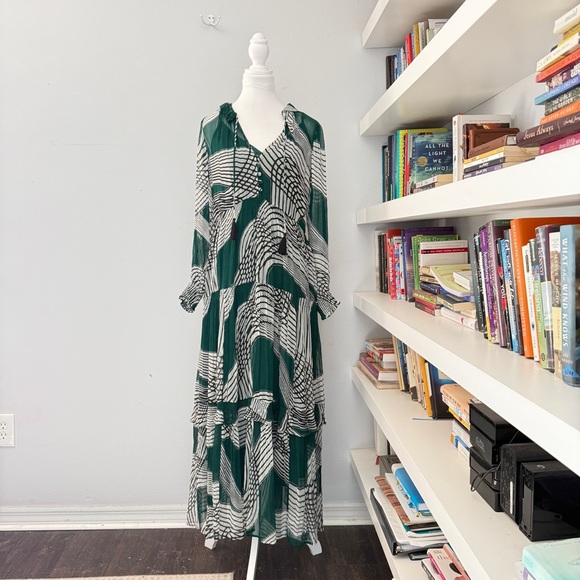Anthropologie Marais Green Printed Chiffon Maxi Dress Size XS - Picture 5 of 15